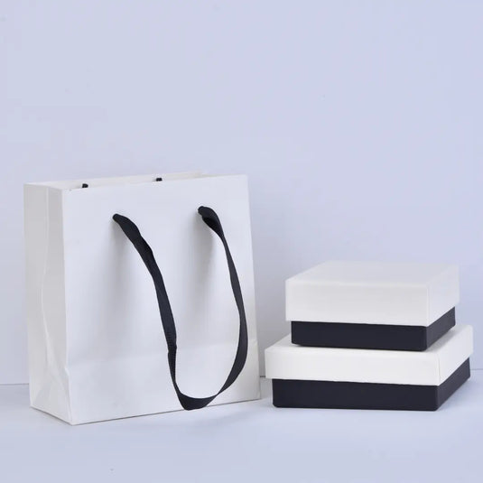 Custom White Paper Bags with Handle – 11x12x6cm Jewelry Paper Bag | Small Black and White Gift Bags