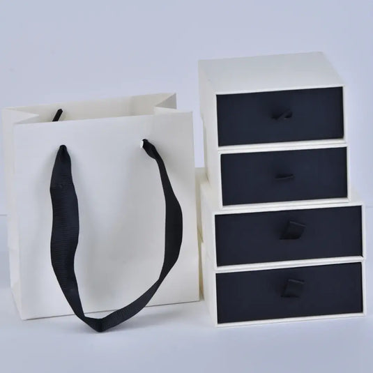 Custom White Paper Bags with Handle – 11x12x6cm Jewelry Paper Bag | Small Black and White Gift Bags