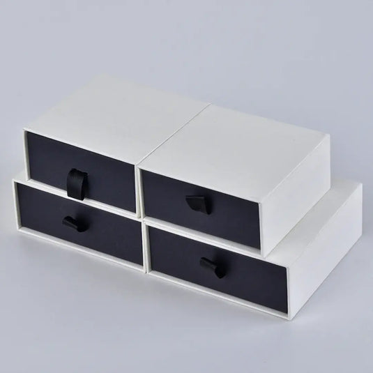 Black And White Jewelry Storage Box – 9x9x3.5cm | Pull-Out Drawer Jewelry Gift Packaging Box