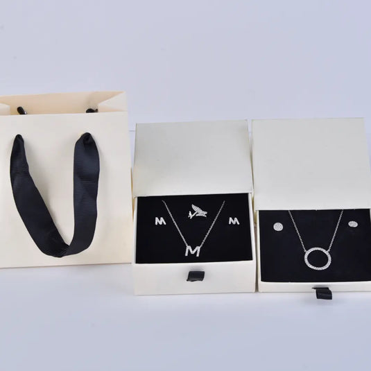 Cardboard Drawer Pendant Box – Earth White 8x8x1.6cm Storage Drawer Premium Quality Jewellery Box