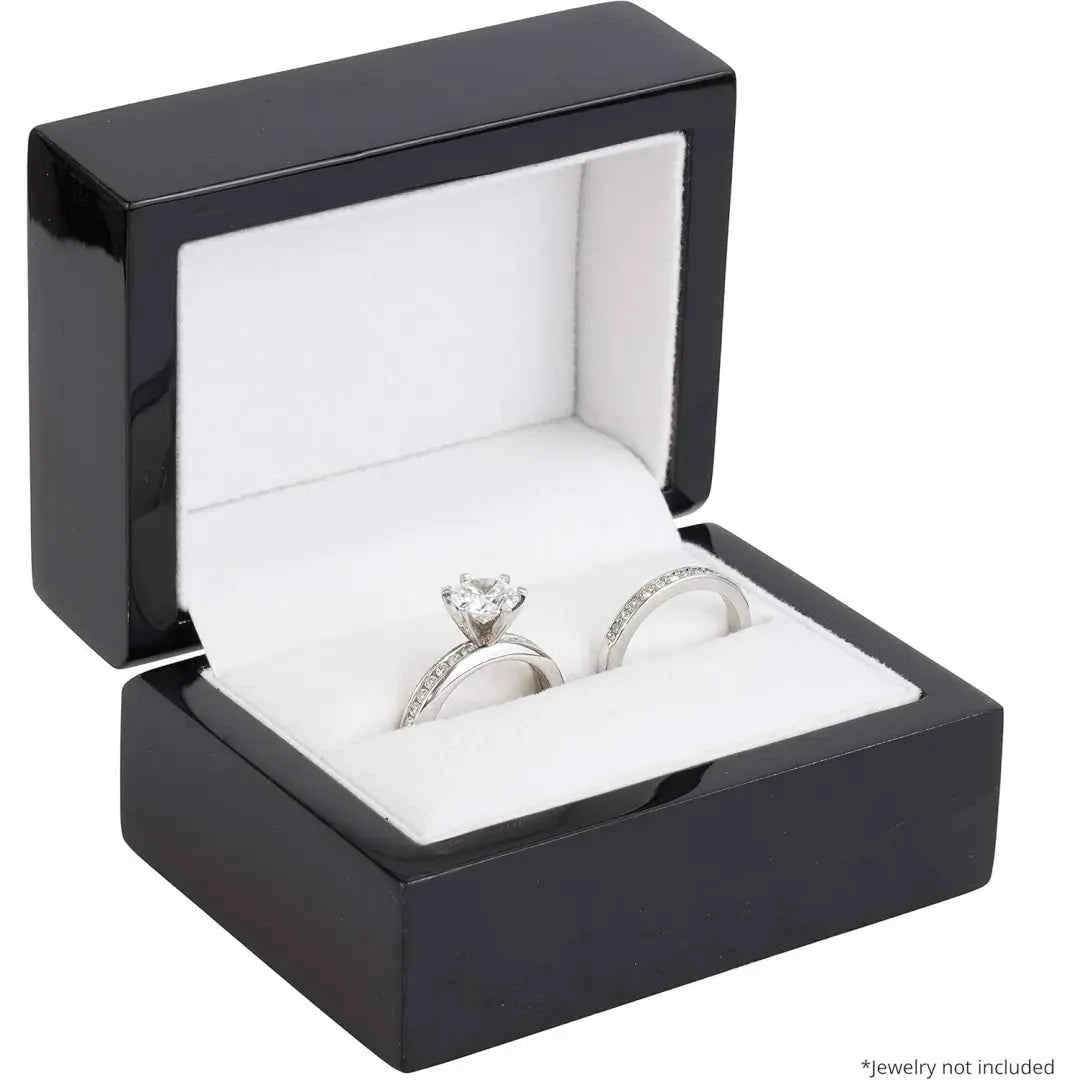 Engraved Wood Double Ring Box | Black Wooden Jewelry Packaging