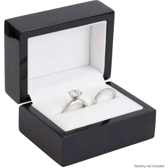 Engraved Wood Double Ring Box | Black Wooden Jewelry Packaging