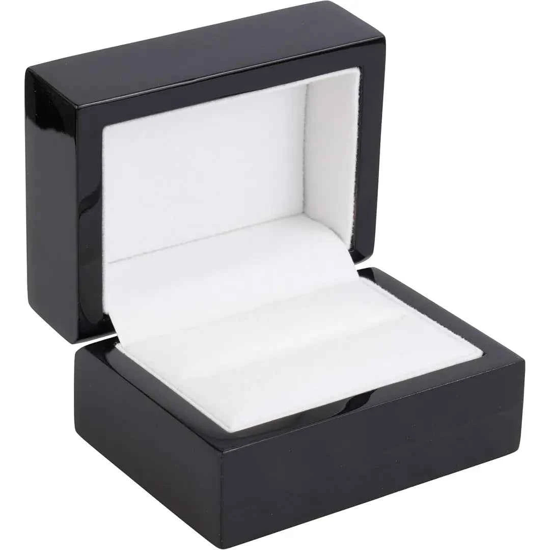 Engraved Wood Double Ring Box | Black Wooden Jewelry Packaging