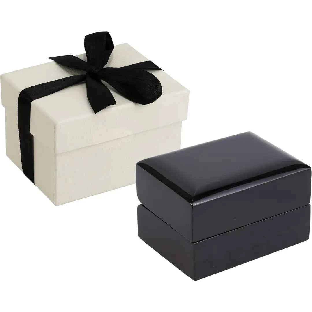 Engraved Wood Double Ring Box | Black Wooden Jewelry Packaging
