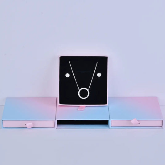 Gradient Pink Jewellery Storage Box – 8x8x1.7cm Elegant Paper Gift Packaging &amp; Display Gift Boxes