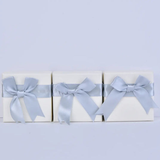 Grey Satin Bow Jewelry Gift Box with Lid – 7.5×7.5cm Luxury Gift Box Swarovski Style