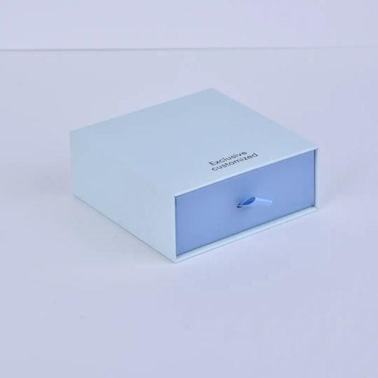 Custom Cardboard Necklace Drawer Boxes | 9x9x3.5cm Blue Cardboard Drawer Jewelry Box Wholesale